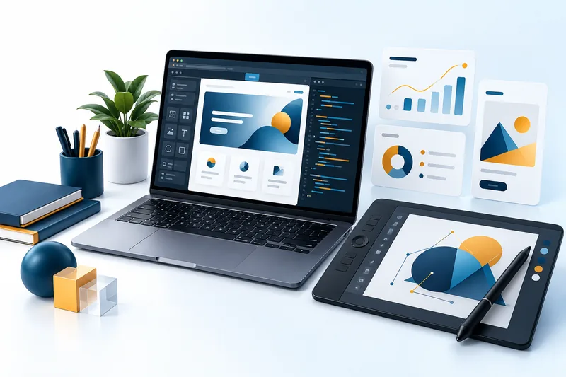 Illustration of web development, design and marketing tools